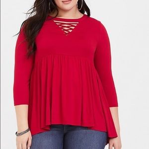 torrid Tops - TORRID SUPER SOFT RED LATTICE BABYDOLL SIZE 2 torrid Tops - TORRID SUPER SOFT RED LATTICE BABYDOLL SIZE 2